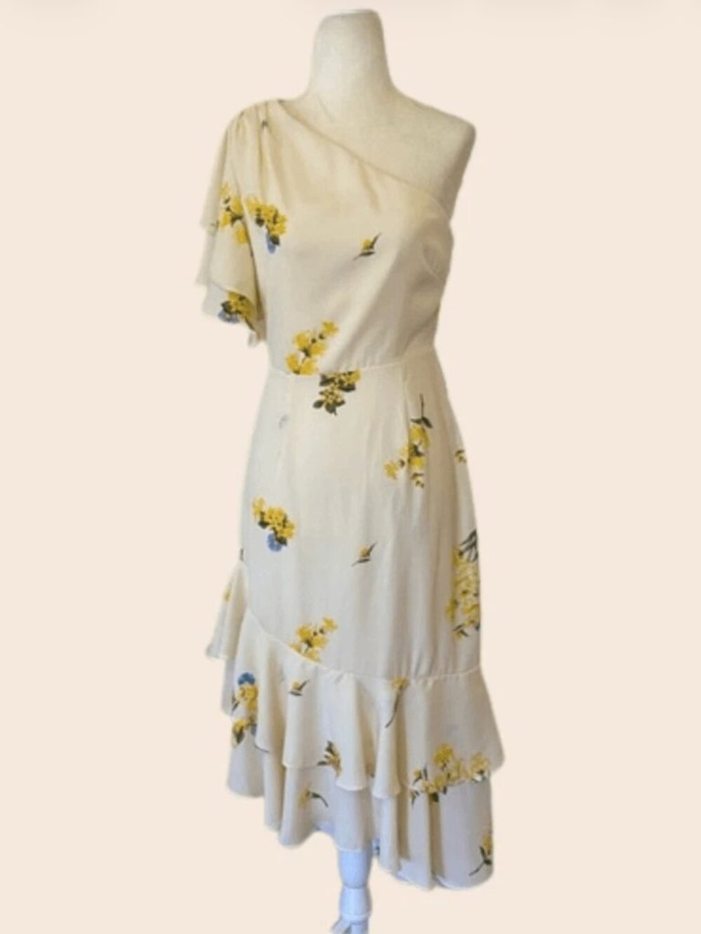Sugarlips Melba Floral One Shoulder Asymmetrical Dress Curve - Ivory/Yellow/Blue